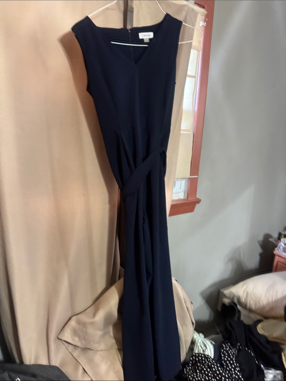 Calvin Klein New York Navy Sleeveless Wrap-Detail Maxi jumpsuit